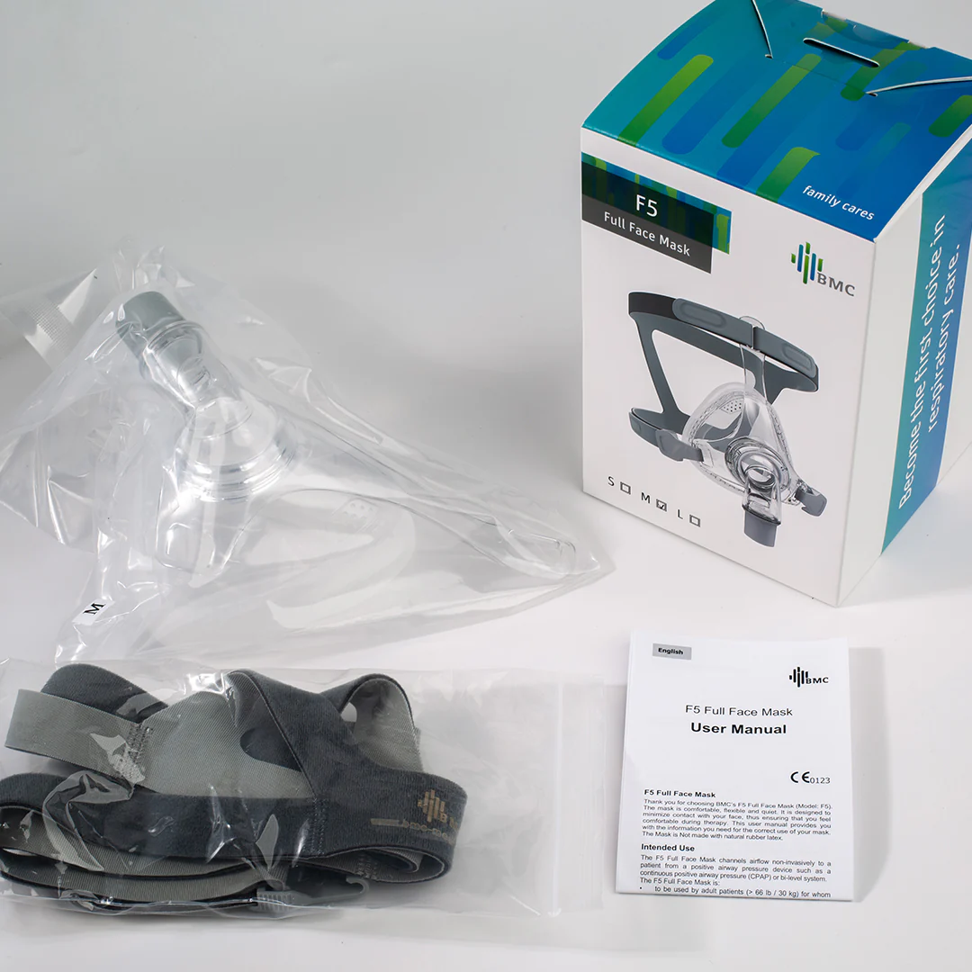 BMC F5 Vollgesichtsmaske (Full Face CPAP Maske) mit flexiblem Rillenkissen in Größen S M L | Komplettset - Image 5