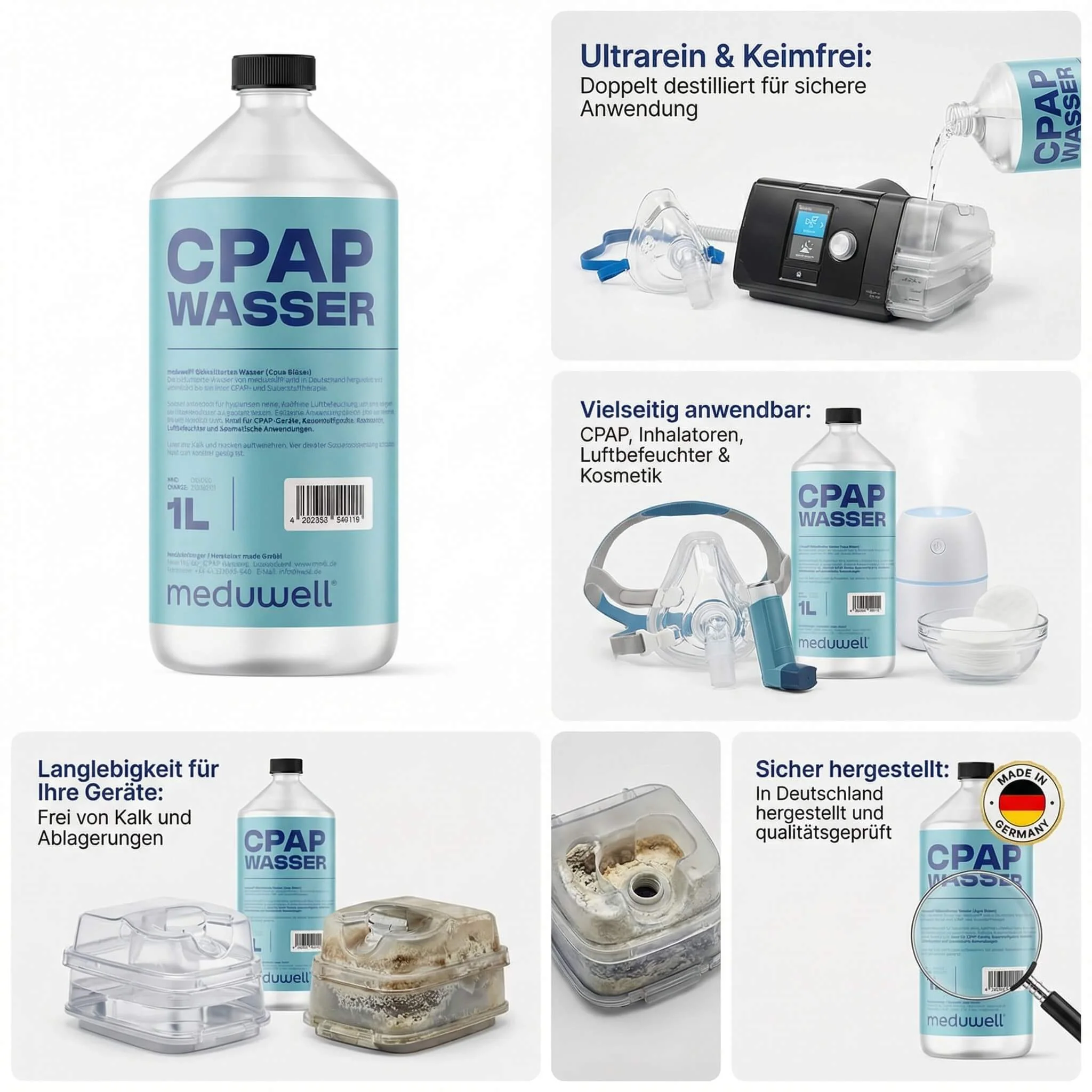 meduwell 1L CPAP Wasser - Bidestilliertes Wasser für CPAP-Therapie - Image 11