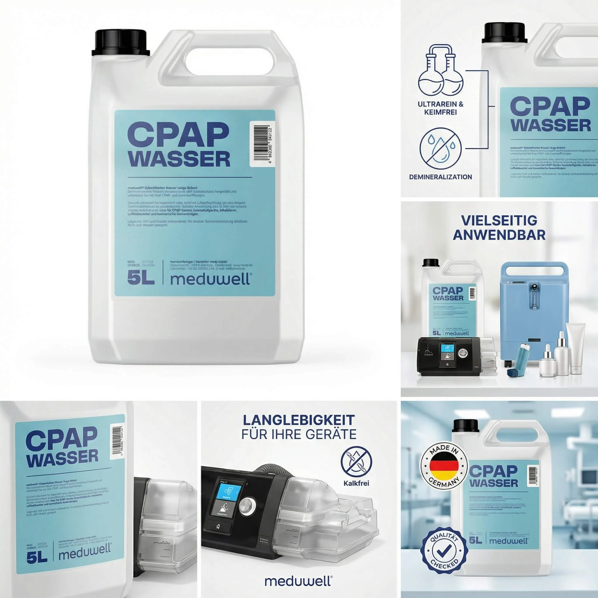 meduwell 5L CPAP Wasser - Bidestilliertes Wasser für CPAP-Therapie Kanister - Image 3