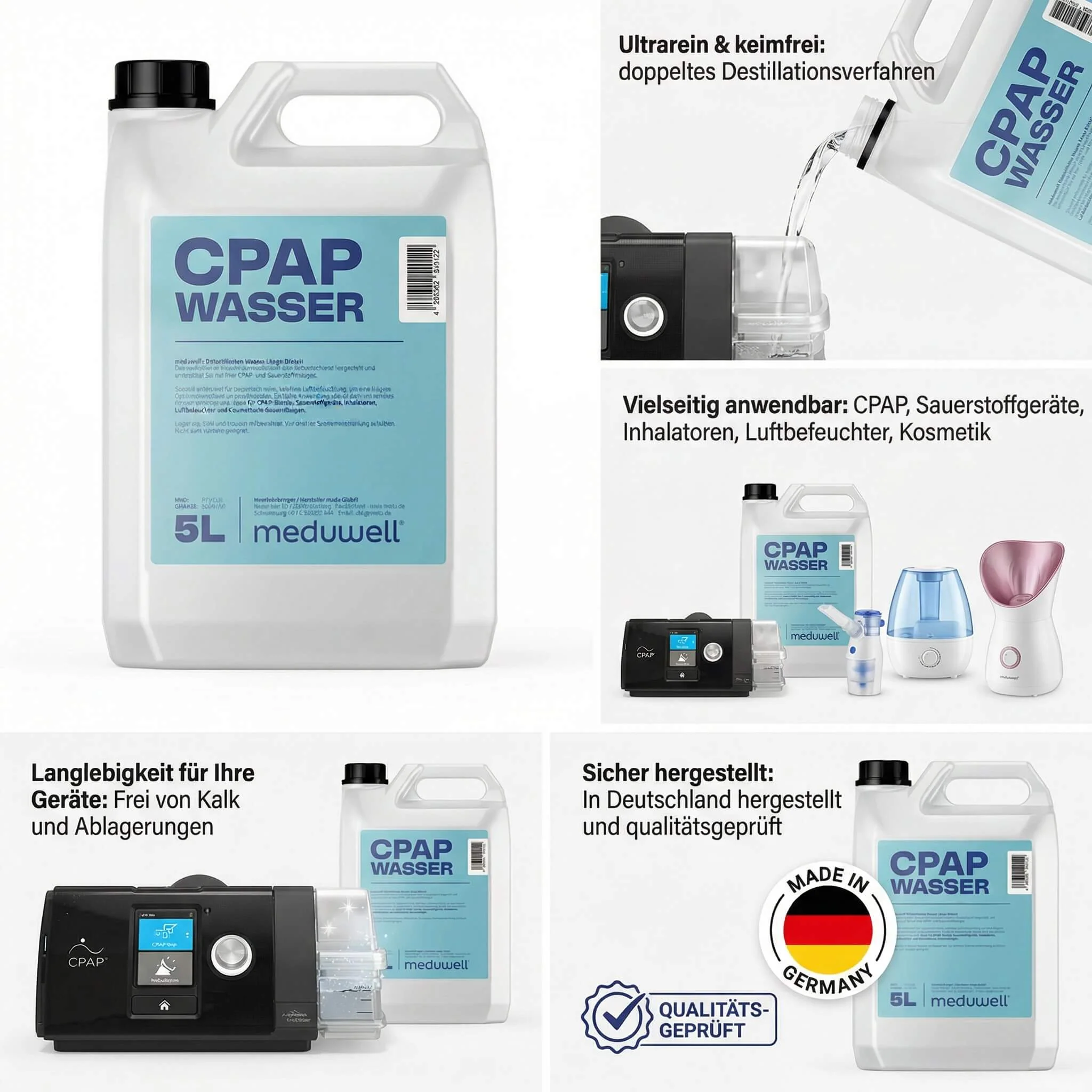 meduwell 5L CPAP Wasser - Bidestilliertes Wasser für CPAP-Therapie Kanister - Image 6